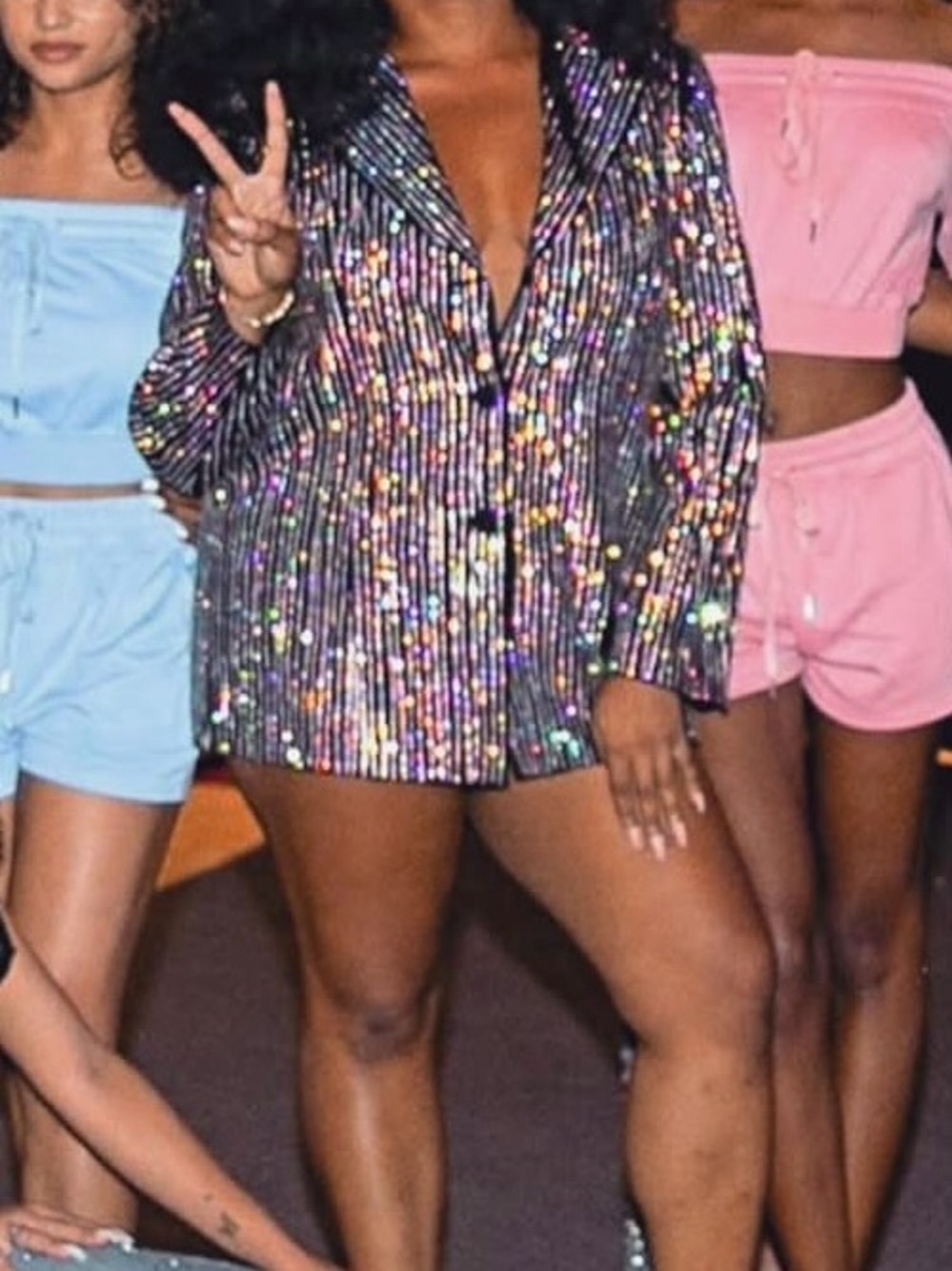 Holographic Sequin Rhinestone Blazer Dress Jacket